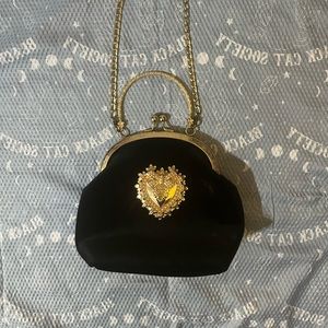 Velour Vintage Heart Style Clutch Crossbody Bag